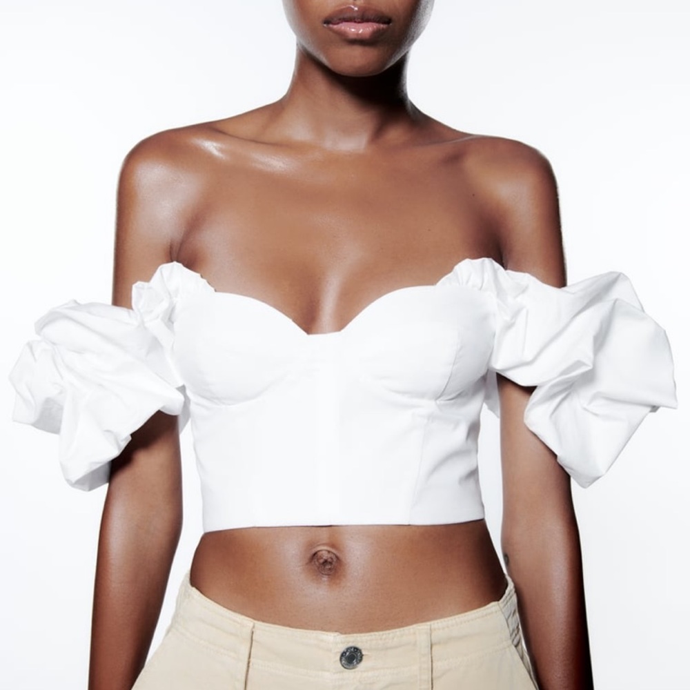 NWT Zara Voluminous Poplin Crop Top